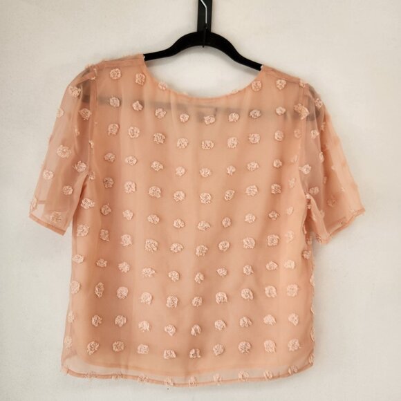 Lulus Blush Pink French Dot Blouse Short Sleeve Chiffon Office Women's S - Picture 3 of 7